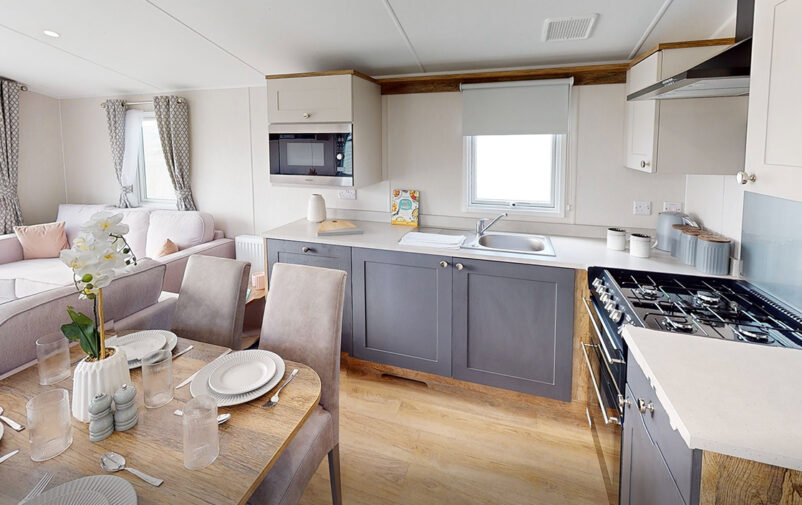 Bright, modern kitchen in a 2 bedroom holiday home at Lovat Parks.
