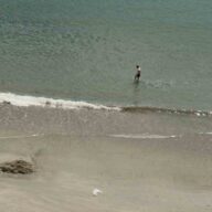 A person standing in the sea.