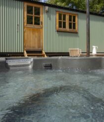 View of a Shepards hut from a hot tub.