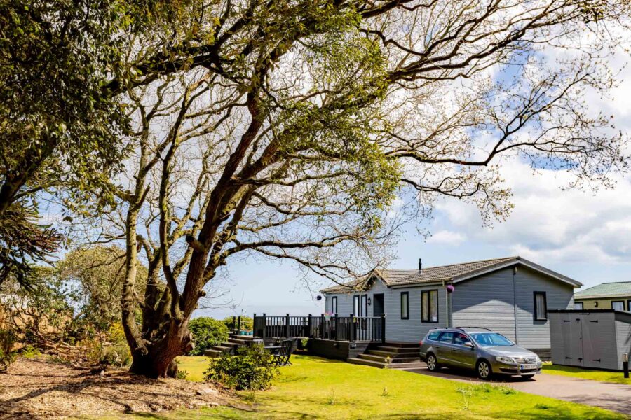 View of greenery and a lodge.